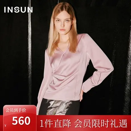 [褶皱艺术]恩裳COVER2023秋新款交叠法式上衣腰部不规则醋酸衬衫图片