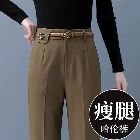 灰色西装裤女小个子高腰烟管裤2023春装新款设计感通勤哈伦裤百搭图片