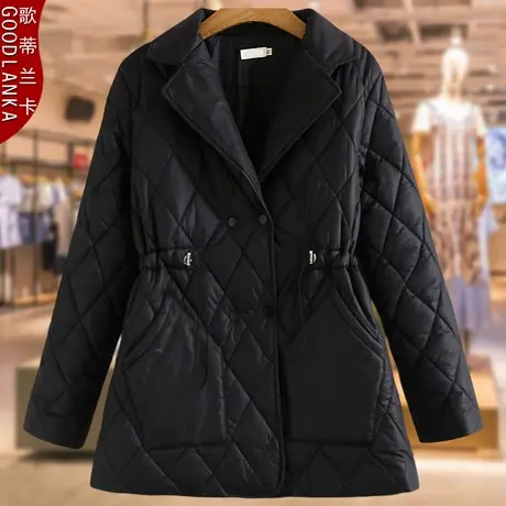 年轻气质胖妈妈冬装西装领棉服外套洋气加肥加大码女中长高贵棉衣商品大图