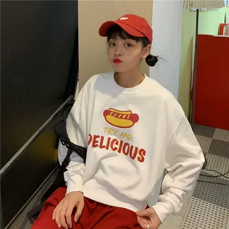 2020秋冬装新款韩版百搭宽松waitmore温柔风短款圆领卫衣女ins潮图片