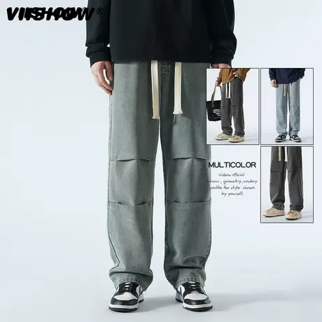 VIISHOW牛仔裤工装裤男春秋美式潮牌水洗宽松休闲裤直筒运动长裤商品大图