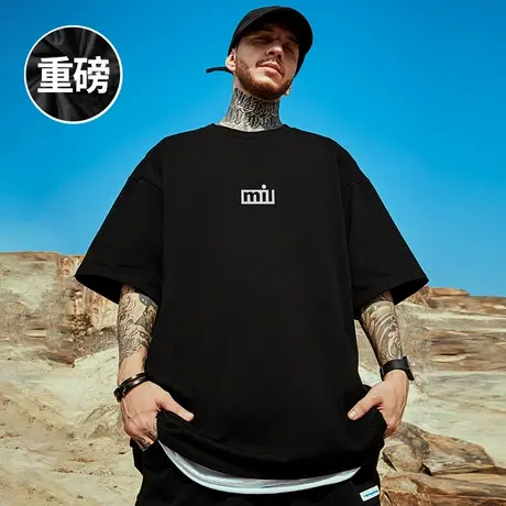 300克美式重磅复古简约打底短袖T恤大码男装加肥加大半袖胖子男款商品大图