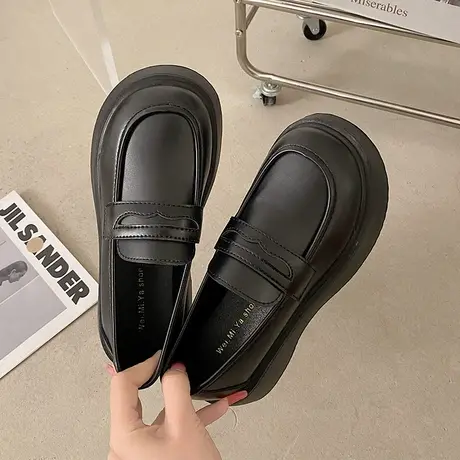 基础厚底小个子英伦风小皮鞋甜酷jk制服单鞋学院乐福鞋女2023春秋图片
