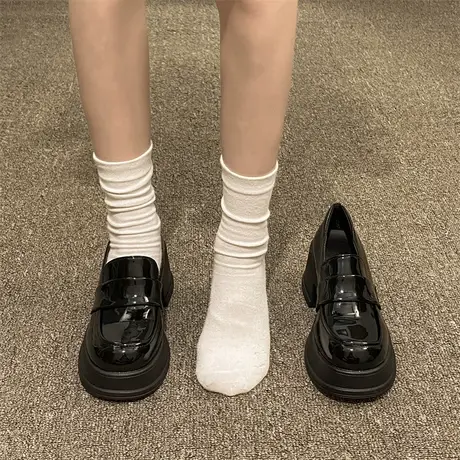 黑色粗跟乐福鞋女夏季2023年新款英伦风时尚单鞋学院配裙子小皮鞋商品大图