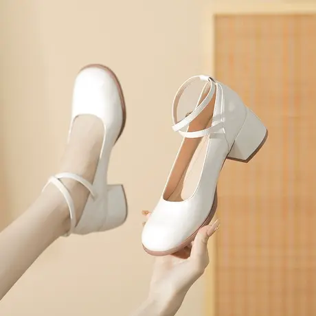 复古玛丽珍鞋2023年新款秋季高跟鞋女设计感小众一字扣粗跟单鞋女图片