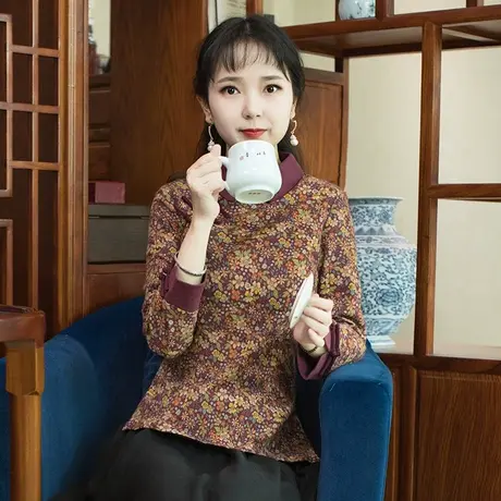 筠雅唐装女中国风秋装改良旗袍上衣盘扣茶服复古减龄禅意中式女装图片