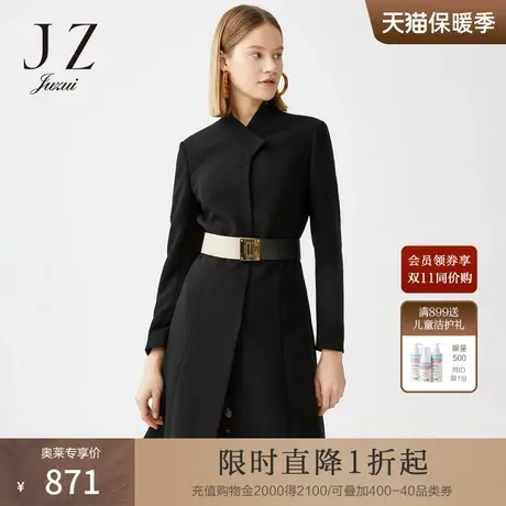 JUZUI/玖姿奥莱官方春新款黑色立领气质收腰中长外套女风衣商品大图