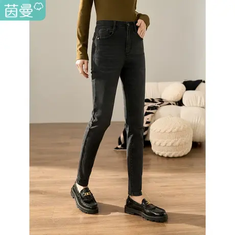 【商场同款】茵曼冬女装新款通勤logo纽扣显瘦时尚长裤牛仔裤图片