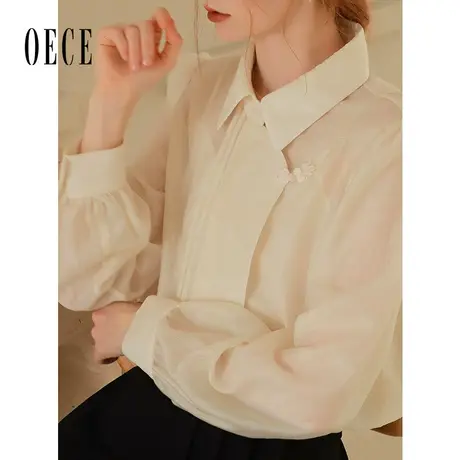 Oece设计感小众气质衬衫女2023秋季新款女装高级感白色上衣春秋图片