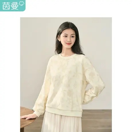 【商场同款】茵曼网纱印花卫衣2023秋女装新款圆领长袖宽松上衣图片