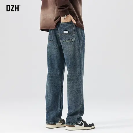 男士蓝色大码牛仔裤男宽松直筒2023新款美式高街裤子男款秋季男裤商品大图