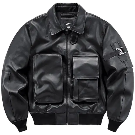VIP翻领皮衣男多口袋机能工装外套高级感飞行夹克春秋帅气机车服图片