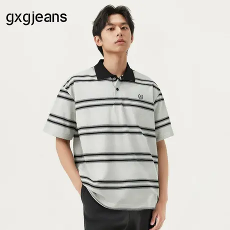 gxg.jeans男装 撞色条纹拼接宽松休闲翻领短袖polo衫 25年夏新品图片