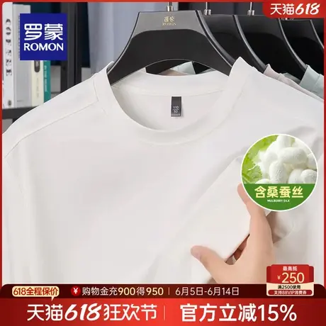【含桑蚕丝】罗蒙男士时尚百搭圆领T恤衫2025夏季新款透气上衣男商品大图