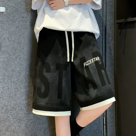 休闲短裤男夏季2025新款宽松美式潮牌oversize假两件运动五分裤子商品大图