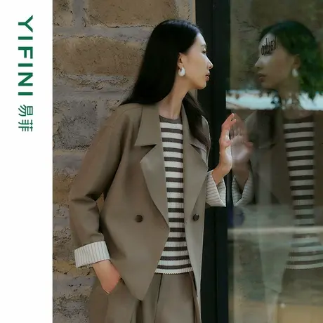 [专柜同款]Yifini/易菲戗驳领宽松短款四面弹时尚休闲外套25春新图片