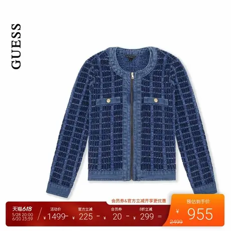 【秀智明星同款】GUESS女士法式复古气质牛仔拼接针织短外套图片