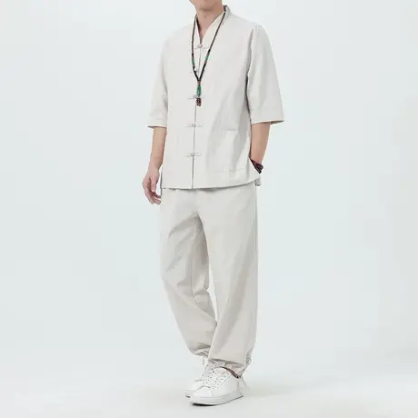 套装男春夏季中国风一套衣服男装棉麻唐装汉服复古盘扣两件套大码图片
