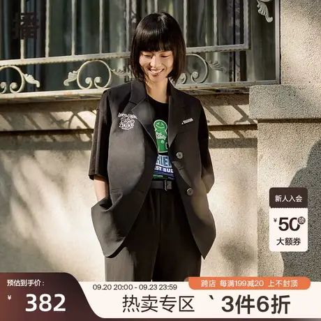 播夏季新款针织休闲西装翻领涂鸦不对称口袋马甲女BDP2MD0225图片