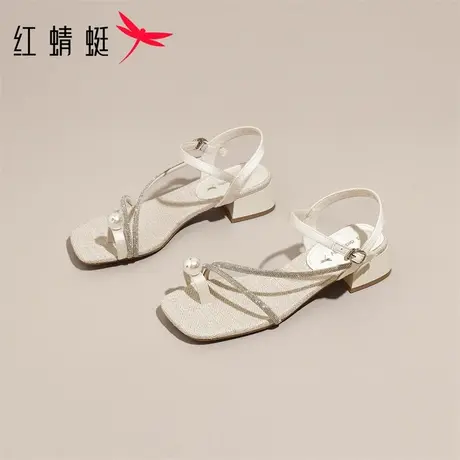 红蜻蜓配裙子高级感凉鞋女款2025新款夏季巨好看的高跟鞋粗跟外穿商品大图