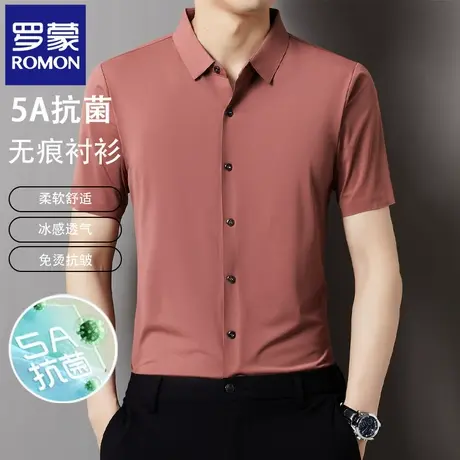 罗蒙无痕免烫男士半袖衬衣夏季薄款休闲商务纯色冰丝短袖衬衫N2Z商品大图