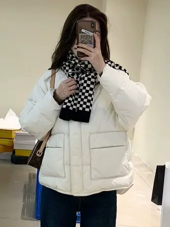 欧货圆领羽绒棉服女2023冬季新款韩版短款小个子棒球服外套面包服图片