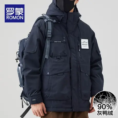 罗蒙户外工装连帽羽绒服男2025冬季新款加厚保暖防风防寒男士外套商品大图