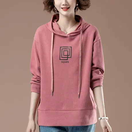 连帽卫衣女春秋新款加肥加大码女宽松中年妈妈减龄遮肚子显瘦上衣商品大图