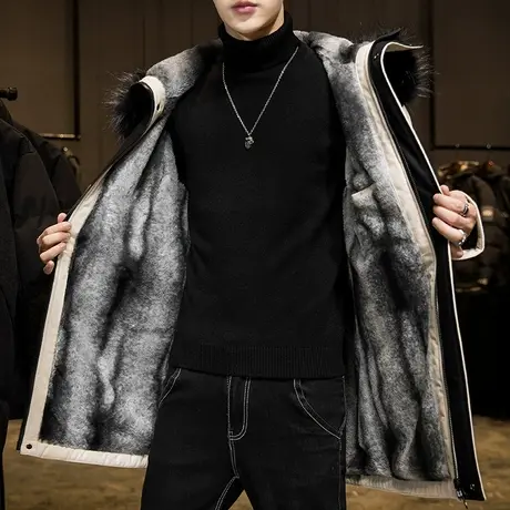 派克服男士外套2023冬季加绒加厚棉衣中长款冬装棉袄韩版潮流棉服图片