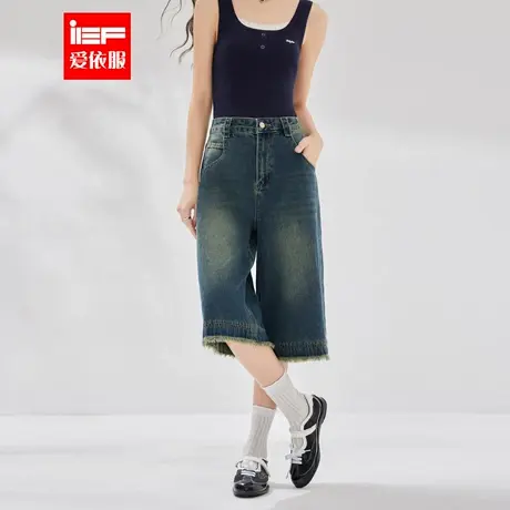 IEF/爱依服2025夏季新款港式复古休闲风通勤百搭显瘦牛仔六分裤图片