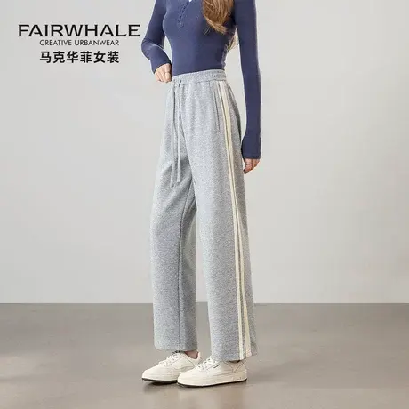 马克华菲灰色直筒卫裤女2025新款休闲运动男女同款小个子休闲裤子图片