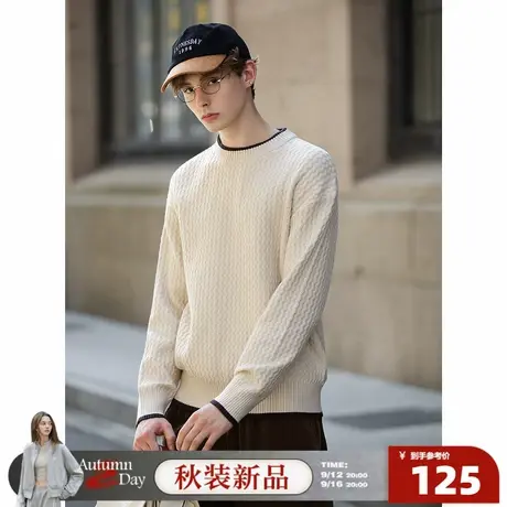 唐狮2025秋冬季毛衣男撞色领边简约设计宽松百搭肌理感时尚毛线衫商品大图
