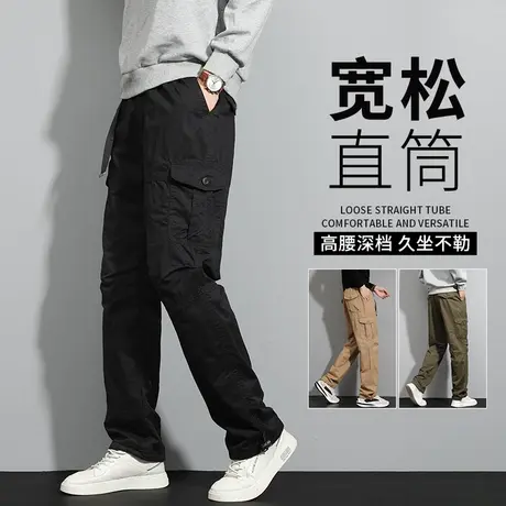 工装裤男宽松直筒冬季厚款多口袋长裤中老年秋冬新款耐磨爸爸裤子商品大图