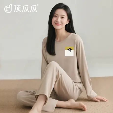 顶瓜瓜纯棉睡衣女生2025秋季新款长袖长裤女简约可外穿家居服套装商品大图