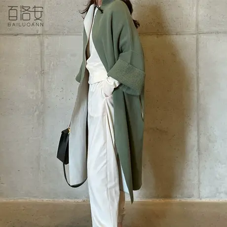 百洛安慵懒风宽松毛衣外套女秋冬新款外穿洋气中长款加厚针织开衫图片