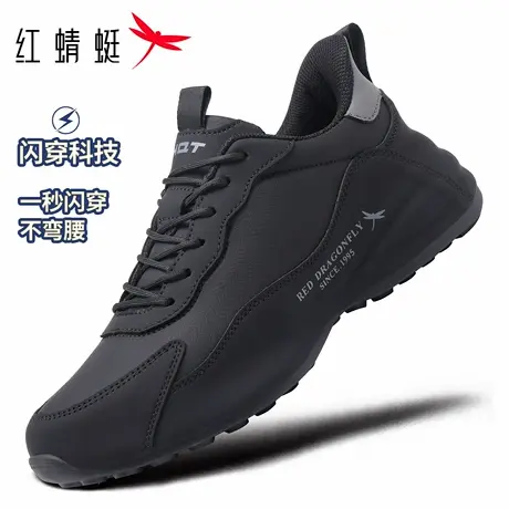 红蜻蜓男鞋秋冬季鞋子一脚蹬闪穿运动厚底增高黑武士老爹鞋男防水商品大图