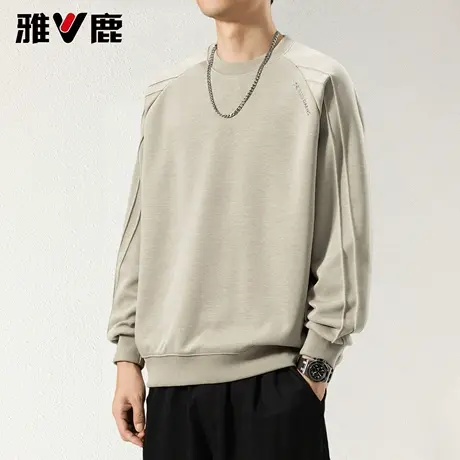 雅鹿2026春季新款圆领长袖内搭卫衣男青年时尚潮牌宽松百搭外套潮商品大图