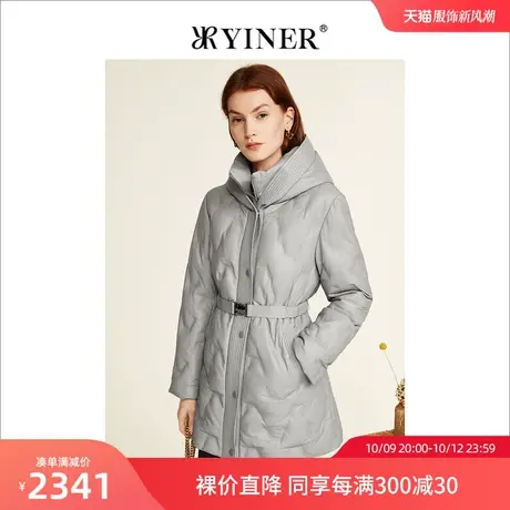YINER音儿女装2022冬季新款保暖连帽真皮羽绒服商品大图