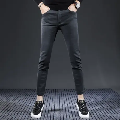 高端九分牛仔裤男修身小脚秋冬款2023新款深灰色弹力百搭男士裤子图片