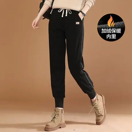 新品8.5折】松紧腰加绒束脚运动裤女宽松显瘦休闲卫裤子图片