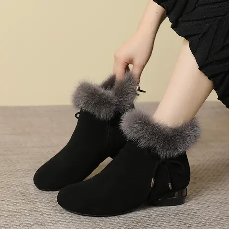 2023新款冬季女靴水貂毛大码短靴41-43棉鞋真皮雪地靴女防滑超厚商品大图