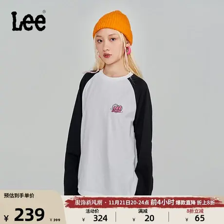 LeeOversize白色圆领拼色插肩袖星球印花女长袖T恤潮LWT0073333RX图片