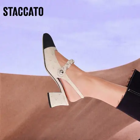 思加图新款琴键玛丽珍鞋小香风凉鞋粗跟女单鞋EGG03AH3商品大图