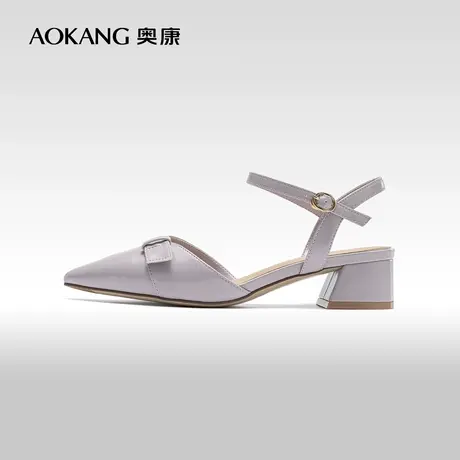 奥康女鞋 夏季气质尖头低跟仙女风优雅一字带女士时装凉鞋商品大图