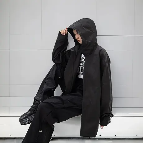 YEP户外连帽冲锋衣外套女春秋2023新款中长款复古宽松爬山夹克潮商品大图