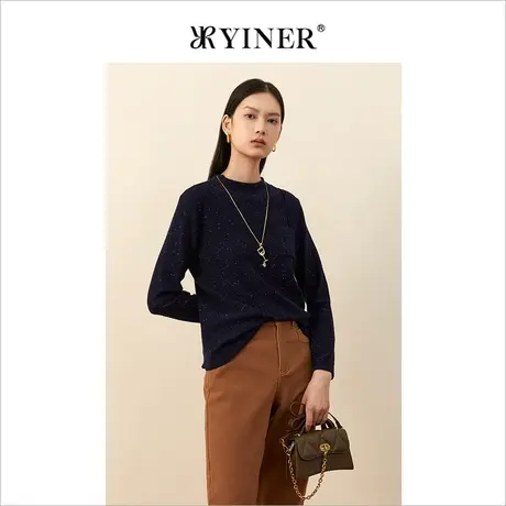 YINER音儿女装冬季亮丝圆领羊毛针织衫套头图片