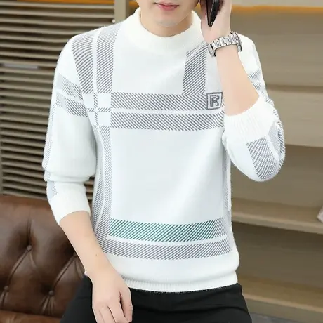 半高领毛衣秋冬款仿貂绒字母印花针织打底青少年加厚保暖内搭毛衫商品大图