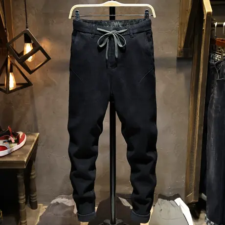 春夏款纯黑色牛仔裤男修身潮牌男士休闲长裤子男韩版潮流夏季商品大图