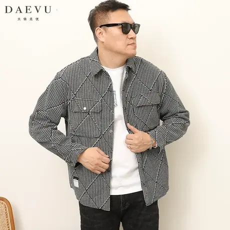 DAEVU春秋新款韩系大格纹潮胖子大号加肥加大码男士长袖衬衣外套商品大图