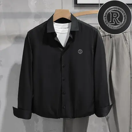 休闲衬衫男长袖春秋商务正装免烫抗皱黑色衬衣高级感潮流修身寸衫商品大图